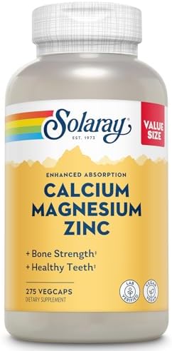 SOLARAY Calcium Magnesium Zinc, 275 VegCaps | Bone, Muscle, Heart & Immune Support, Calcium, Magnesium & Zinc Complex, 68 Servings, Vegan, Lab Verified