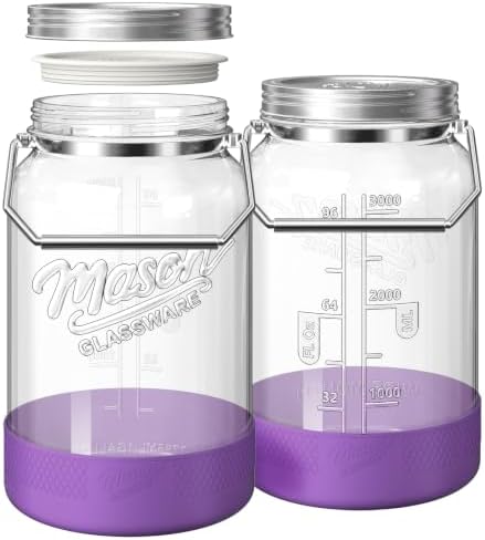 1 Gallon Glass Jars with Lids, 2 Pack Wide Mouth Mason Jars, 138 oz