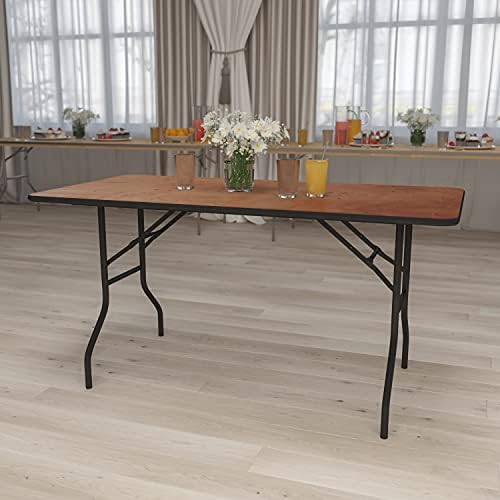 Flash Furniture 5 ft Folding Clear Coat Rectangular Banquet Table, Clear | Wood, Durable Construction, Commercial Use