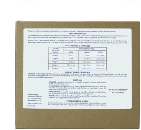 Robelle 7-Pounds Premium Chlorine Stabilizer and Conditioner, Made in USA | Concentrated Cyanuric Acid for Pools, Pool Stabilizer, Helps Chlorine Last Longer, 6 oz raises CYA 10 ppm per 5,000 gallons
