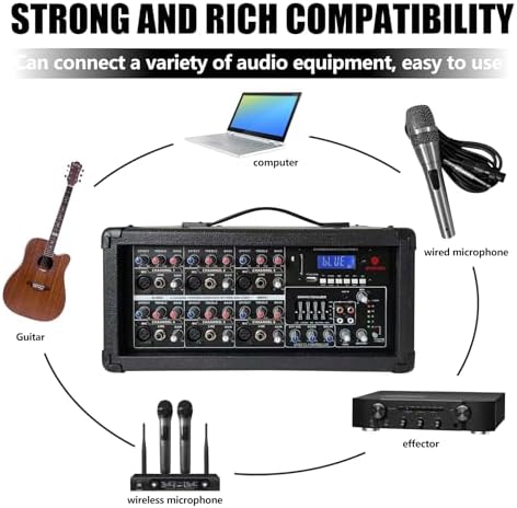 S-1202 12inch 2000W Bluetooth PA System with Powered Mixer Set | Passive Speakers with 6 Channel Mixer /Stands /Mic/ Effect Controller/ 48V Phantom