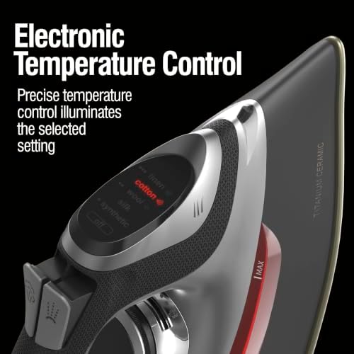 CHI Steam Iron for Clothes with Vertical Steam Burst, 8" Retractable Cord | Titanium Ceramic Soleplate, Electronic Temperature Control, 1700 Watts