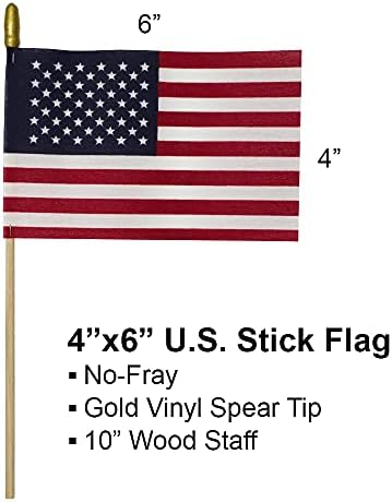 Set of 12, Proudly Made in U.S.A. Small American Flags 4x6 Inch/Small US Flag/Mini American Stick Flag/American Hand Held Stick Flags Spear Top