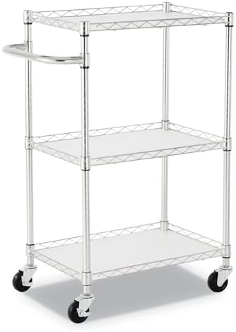Alera ALESW322416SR 24 in. x 16 in. x 39 in. 450 lbs. Capacity 3-Shelf Wire Cart with Liners - Silver