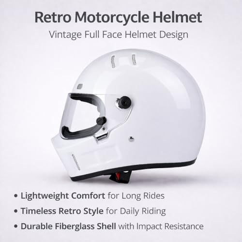 CRG Sports Retro Full Face Motorcycle Helmet, DOT Approved Fiberglass Street Bike Helmet with Clear Visor, Lightweight Cafe Racer Cruiser Motorcycle Helmet