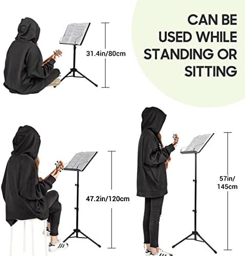 CAHAYA Sheet Music Stand Adjustable Height Portable with Carry Bag Metal