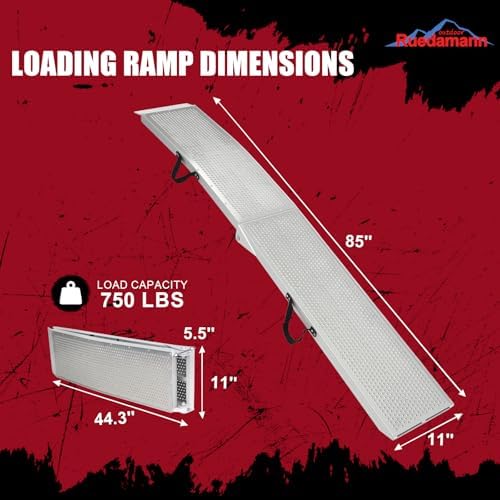 Ruedamann 7.5FT Aluminum Motorcycle Ramp, 750 lbs Capacity, 1 PC | Folding Truck Ramp for ATV, Motorcycle, Lawn Mower, Bike Ramp for Truck, Anti-Slip Loading Ramp for Dirt Bike