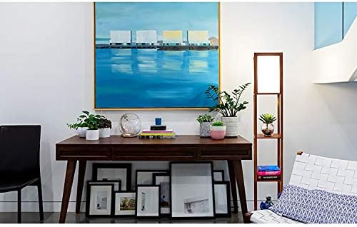 Brightech Maxwell - Modern Shelf Floor Lamp with Lamp Shade & Warm White LED Bulb, Corner Display Floor Lamp with Shelves for Living Room, Bedroom, Nightstand Office, Home Decor Storage - Natural Wood