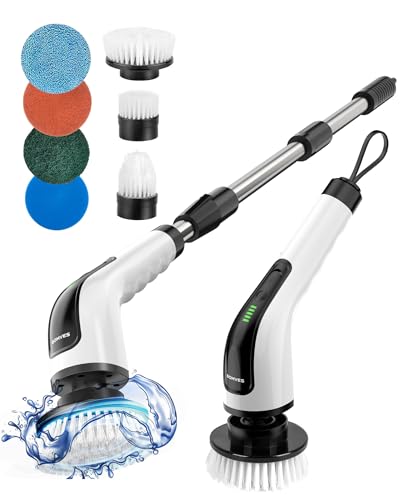 Electric Spin Scrubber, Power Shower Cleaning Brush with Long Handle | Cordless Cleaning Scrubber, 7 Replaceable Brush Heads, 90Mins Work Time