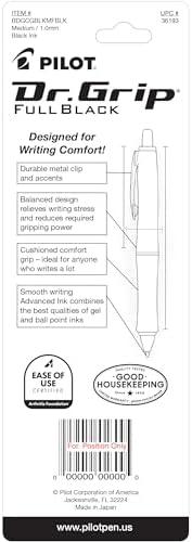 PILOT Dr. Grip FullBlack Ballpoint Pen, Black Ink, Single Pen