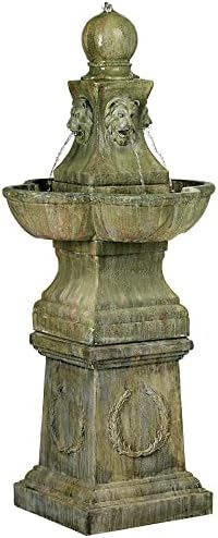 John Timberland Royal Lion 54" High Garden Large Pedestal Outdoor Fountain | Italian Decor Faux Stone Floor Standing Tall Bubbler Water Feature for