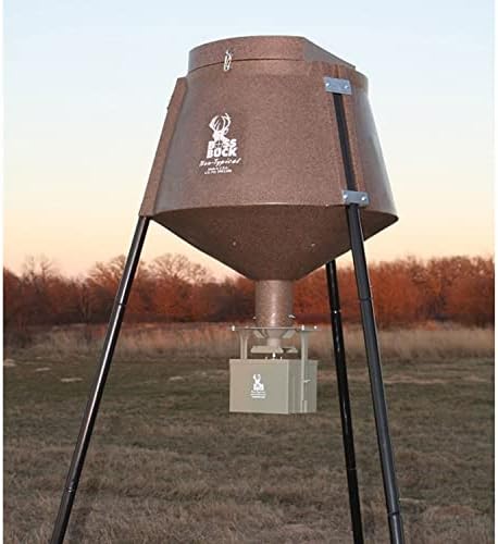 BOSS BUCK 200 LB Deer Feeder/Hunting Durable Lightweight Plastic UV Protected Waterproof Game Feeder with 12V Spinner Automatic Delivery System & Multi-Piece Legs