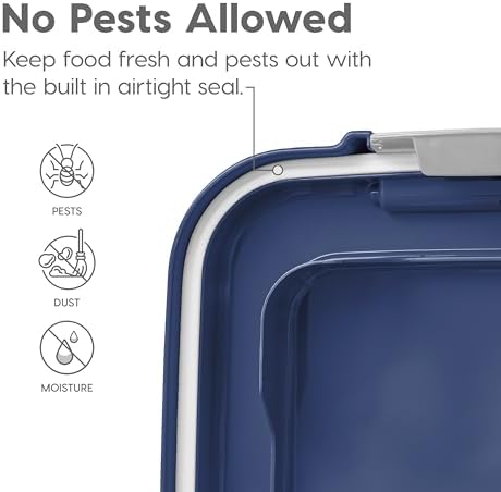 IRIS USA Dog Food Storage Container, Up to 30+11 lbs, Navy, Made in USA | Wheels for Mobility, Airtight Seal, BPA-Free, Best for Bird Seed, Cat food