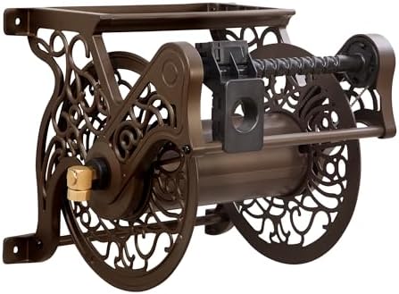 Liberty Garden 708 Steel Decorative Wall Mount Garden Hose Reel, Holds 125-Feet of 5/8-Inch Hose - Bronze