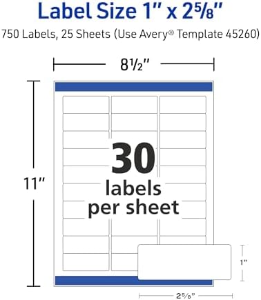 Avery® Easy Peel® Printable Address Labels, Sure Feed® Technology, 1" x 2-5/8" Customizable Stickers, White, 1,500 Blank Mailing Labels, Great for Mailing, Shipping, and More (2-Pack of 5260)