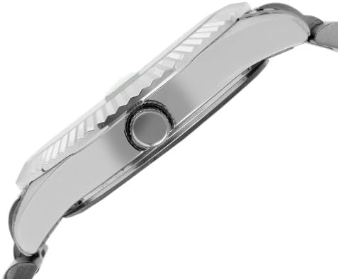 Peugeot Men's Stainless Steel Big Face Luxury Watch with Day Date Windows, Roman Numerals & Coin Edge Fluted Bezel Watch