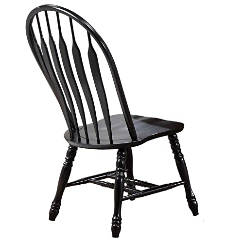 Sunset Trading Selections Keyhole Windsor Dining Side Chairs | Set of 2 Fully Assembled Sidechairs | Antique Black Cherry Distressed Solid Wood