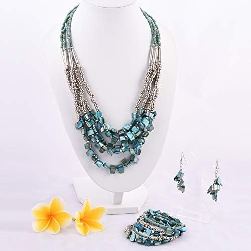 Costume Sets Beaded Bracelet Earrings Necklace Set Seed Beads Summer 22" | Summer Beach Boho Costume Jewelry