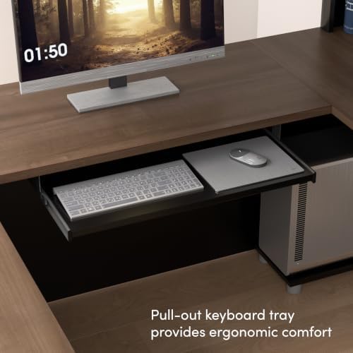 Bestar Connexion U-Shaped Workstation with Three Drawers, 72W, Slate/Sandstone | With Three Drawers; Durable 1" commercial grade work surface with melamine finish that resist scratches; for home office use