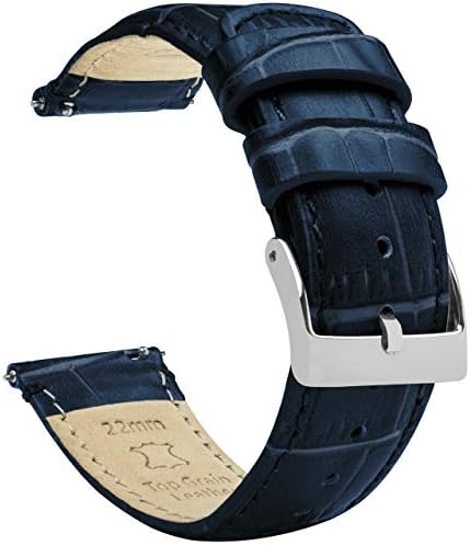 BARTON WATCH BANDS, 20mm Navy Blue - Long - Alligator Grain - Quick Release Leather Watch Bands