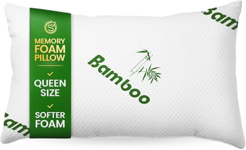 Memory Foam Pillows Queen Size Set of 2 - Cooling Bed Pillows for Sleeping - Back, Stomach, Side Sleeper Firm, Comfy Cool Shredded - 2 Pack, Rayon Derived from Bamboo