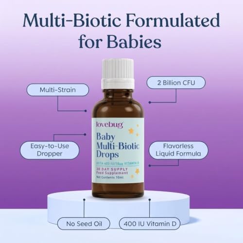 LOVEBUG Baby Probiotic Drops - Organic Probiotics for Immune Support and Baby Constipation & Colic Relief - Tasteless & Sugar-Free Liquid Drops for