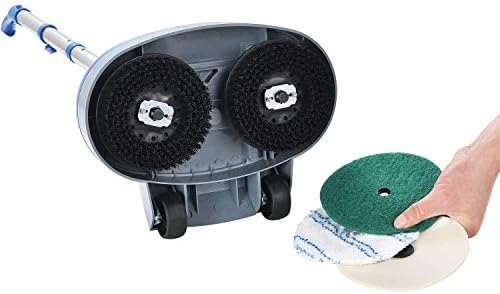Global Industrial Mini Floor Scrubber With Floor Pads, 11" Cleaning Path | Dual Nylon Scrub Brushes, Cleans & Polishes Tile, Wood
