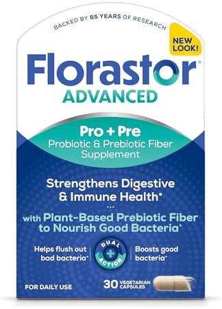 Florastor Advanced Pro+Pre Daily Probiotic and Prebiotic, 30 Capsules | Boosts Good Bacteria with Saccharomyces Boulardii CNCM I-745
