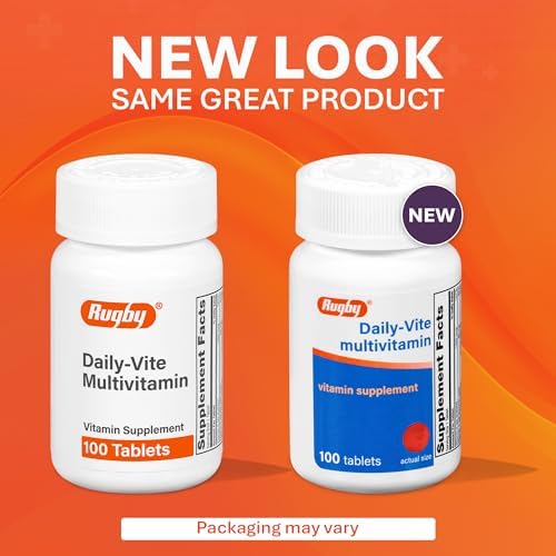 Rugby Daily-Vite Multivitamin for Adults, 100 Tablets (2-Pack) | Gluten-Free Dietary Supplement with Vitamin A, C, D and Thiamin
