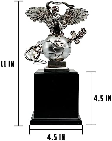 Military Gift Shop USMC 3D Eagle Globe & Anchor Statue with Wooden Base - Showcase of Marine Corps Pride - Marine Corps Gifts | USMC EGA Statue