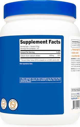 Nutricost Calcium Citrate Powder (Unflavored) 500 Grams, Gluten-Free | Pure Calcium Citrate, No Fillers (1.1lbs)