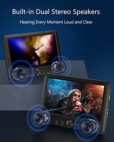 WONNIE 10.5" Two Car DVD Players Portable Dual Screen Headrest Video Player, Play a Same or Two Different Movies with 5-Hour Rechargeable Battery