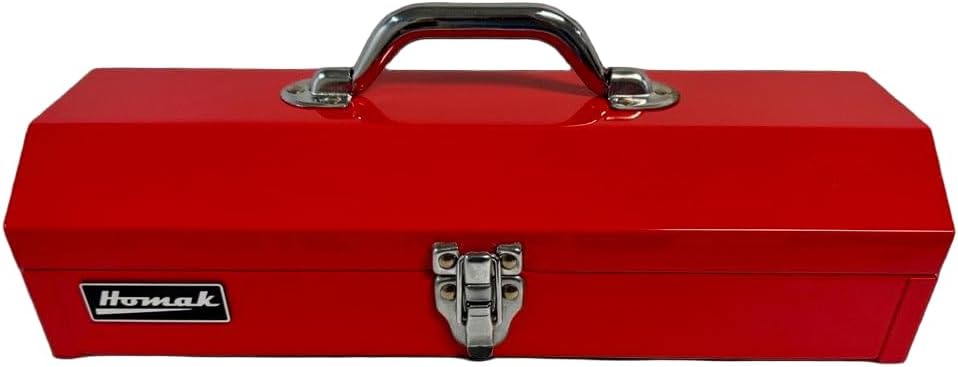 Homak Tool Box, 16" Portable Steel Small Tool Box with Metal Latch Closure & Plastic Handle, Multi-Purpose Heavy Duty Toolbox, Red