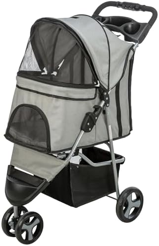 TRIXIE Foldable Pet Stroller for Cats and Dogs, Pet Carrier Strolling Cart with Weather Cover, Storage Basket, Cup Holder, Black | Lightweight, Compact and Portable, Easy to Travel