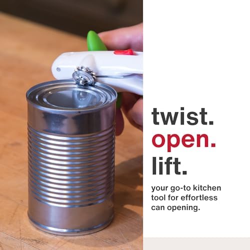 Zyliss Lock N' Lift Can Opener with Lid Lifter Magnet - Manual Opener with Locking Mechanism - Easy-to-Turn - Magnetic Can Opener - White/Gray