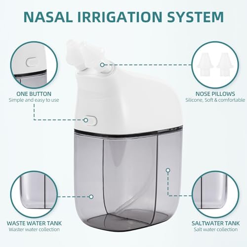 Nasal Irrigation System with 30 Saline Packets, Sinus Rinse Machine, Nose Sinus Cleaner Machine with Water Tank & Waste Collection Tank - Blue