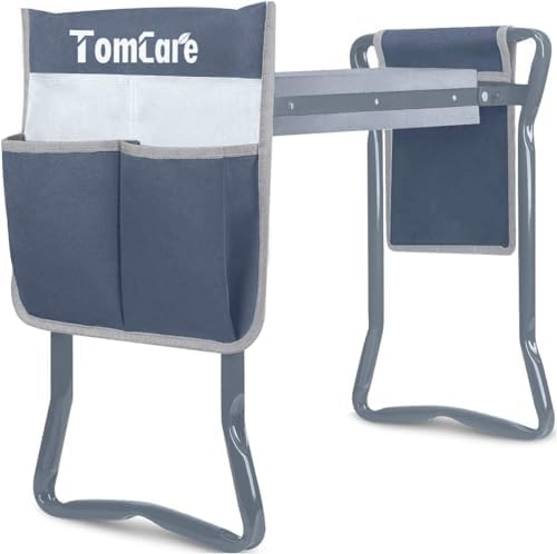 TomCare Garden Kneeler and Seat, 11.12" Kneeling Pad Sturdy Garden Bench | Heavy Duty Garden Stool, 450 lbs Load Capacity, 2 Tool Pouches, Foldable Design, Gardening Gift for Women, Men and Gardeners
