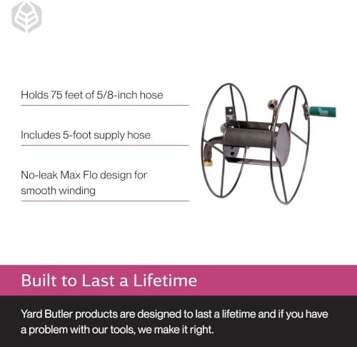 Yard Butler Hose Reel, 180 Degree Swivel, Wall Mount, 100-Foot Hose | Versatile Hose Reel, Great for Garden Hose Storage, Leakproof Design, Powder Coated Steel, Rust-Resistant, Tangle-Free