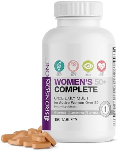 Bronson ONE Daily Women 50+ Complete Multivitamin Multimineral, 180 Tablets | Once-Daily, Targeted Nutrition For Active Women Over 50, Non-GMO, Gluten-Free, Soy-Free
