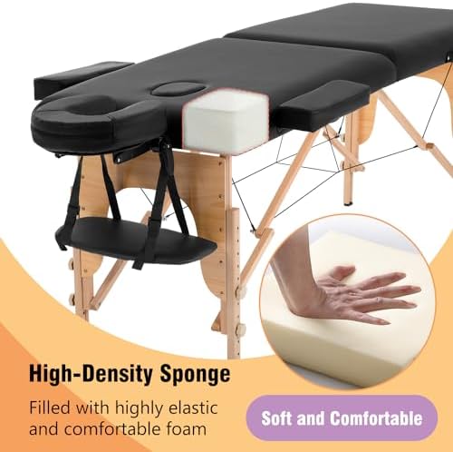 BestMassage | Portable Massage Table | 24" Wide, Black PU Leather | Lightweight, 2-Fold Massage Table with Height Adjustment, 450lbs Capacity, Carry Bag | For Massage, Facial, Tattoo, Home, Spa