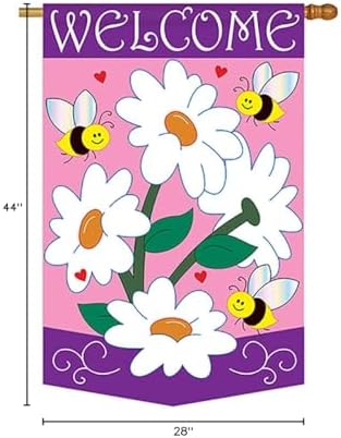 Two Group - Daisies Spring - Everyday Floral Applique Decorative Vertical House Flag 28" x 44"