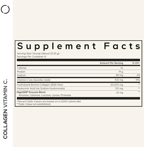 Codeage Collagen Peptides Powder, Vitamin C, Hyaluronic Acid, 10 oz