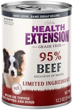 Health Extension 95% Beef Grain-Free Wet Dog Food, High Protein Recipe, Limited Ingredients, Picky Eaters, Ideal for Sensitive Stomachs 5.5 oz (Case of 24)