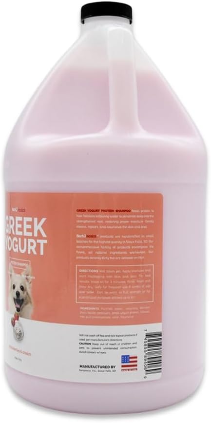 Bark2Basics Strawberries & Creme Greek Yogurt Protein Rich Dog Shampoo, 1 Gallon - All Natural Ingredients, Feeds Protein To Follicles