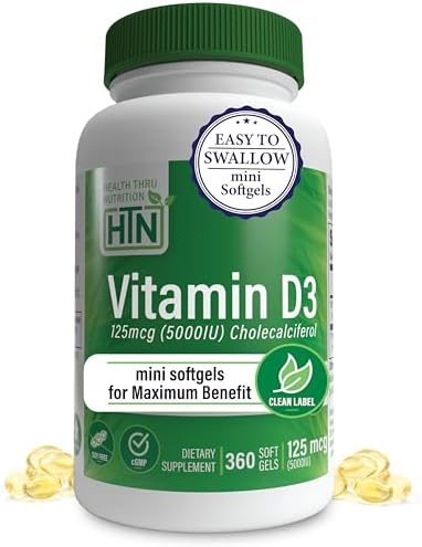 Health Thru Nutrition Vitamin D3 2000iu - 50 mcg 365 Mini Softgels | Vitamin D Supplement as Cholecalciferol | Immune Health Support | 3rd Party Tested | Non-GMO USP Grade in Organic EVOO
