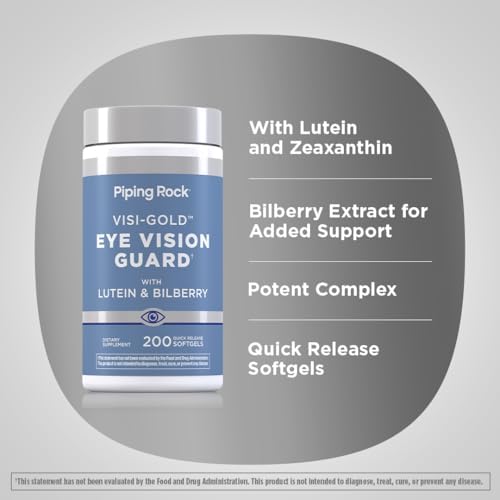 Piping Rock Lutein and Zeaxanthin Supplements | 200 Softgels | with Bilberry Extract | Eye Vision Vitamin | Non-GMO, Gluten Free