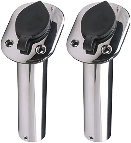 Hoffen 2Pcs Boat Stainless Steel Fishing Rod Holder Flush Mount 15/30/90 Degree with PVC Cap,Inner Tube and Gasket
