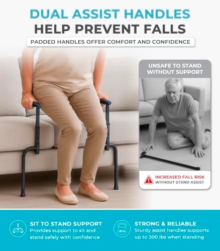 Able Life Universal Stand Assist with Legs, Chair Lift-Assist for Elderly, Grab Bar Standing Aid for Seniors, Daily Living Mobility Aid, Brown