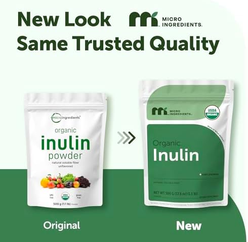 Micro Ingredients Organic Inulin FOS Fiber Powder, 2.2 lbs | Quick Water-Soluble Prebiotic | Natural Fiber for Smoothies & Drinks | Vegan Friendly, Dissolves Clear