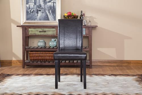 Roundhill Furniture C020BR Urban Style Solid Wood Leatherette Padded Parson Chair, Brown, Set of 2